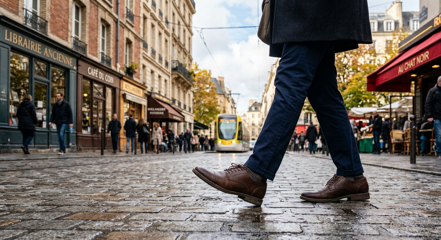 Chaussures élégantes en cuir végétal dans un environnement urbain